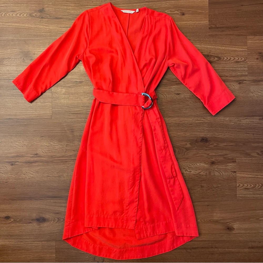 Soft Surroundings Women's Traviata Orange Belted 3/4 Sleeve Wrap Dress Size XS